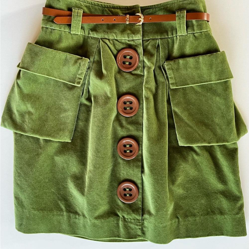 Anthropologie ELEVENSES Green Velvet Skirt Size 2.